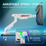 Monitor arm with adjustable spring tension demonstrating easy positioning for a monitor.