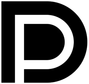 Bold black letter D on a white background (logo-style).