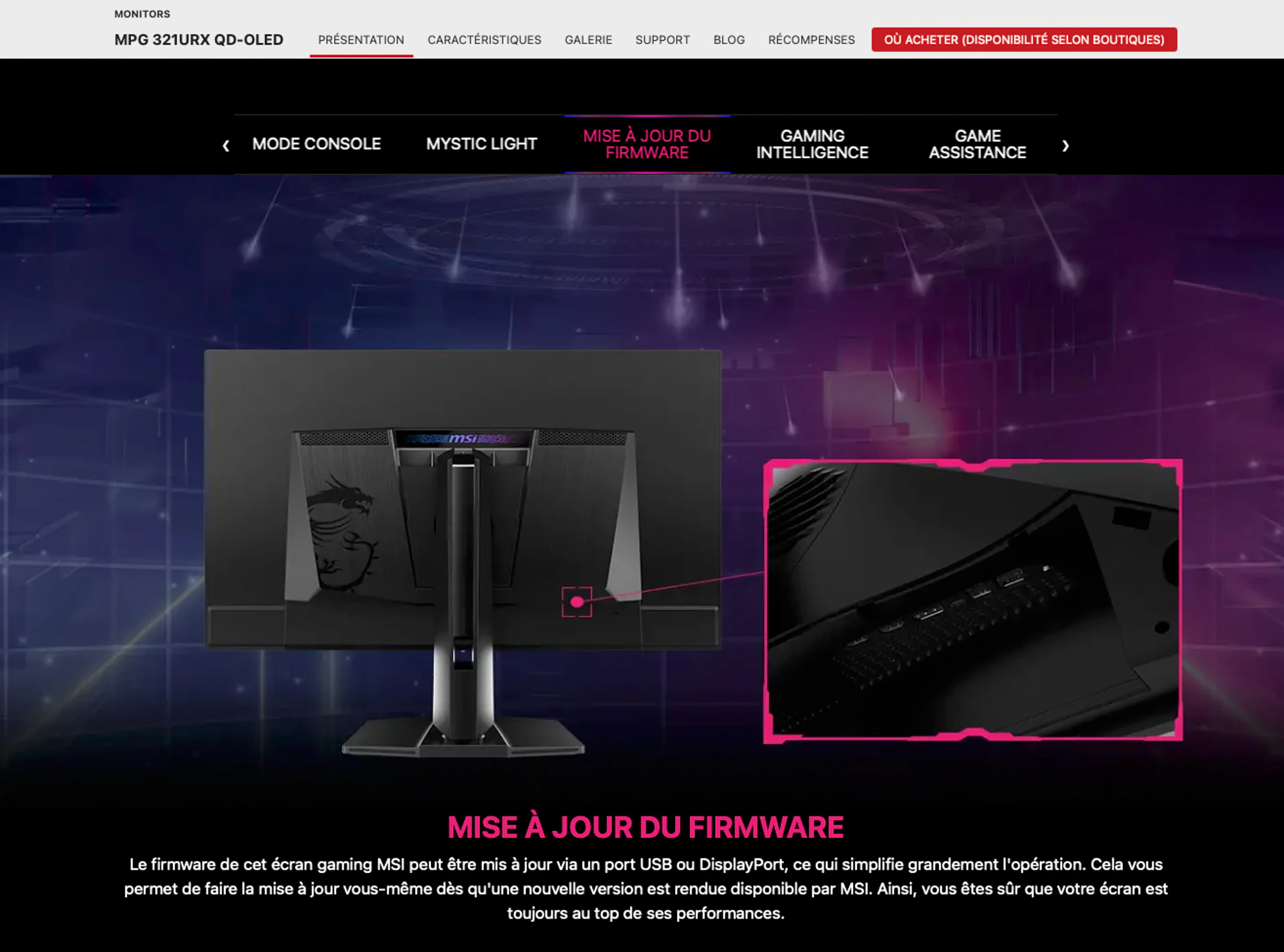 noixdecitron conseil ecran moniteur monitor pc gaming setup mise a jour firmware version cybertek aide tuto guide update MSI MPG 321URX 4K OLED 32